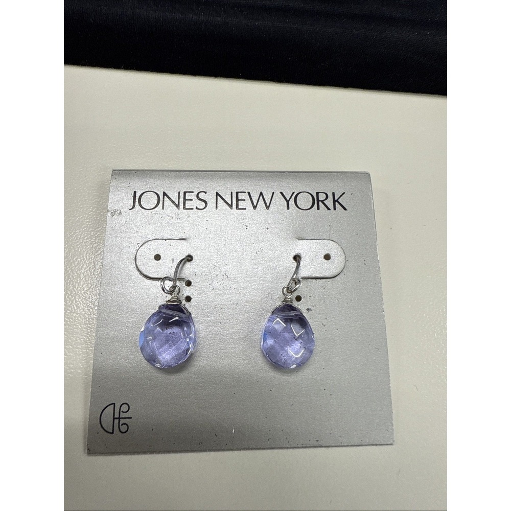 Jones New York Purple Cut Glass Dangle Earrings Vintage Silver Tone